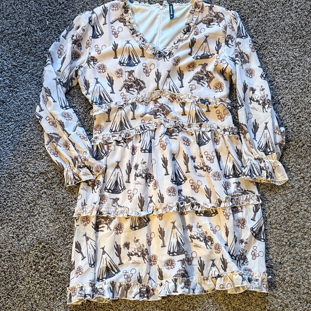 Crazy Train Beige and Brown Ruffle Dress